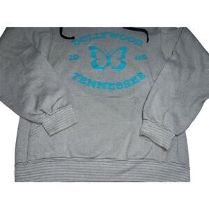 Dollywood Hoodie Sweatshirt Size S Gray Striped Blue Butterfly Dolly Parton